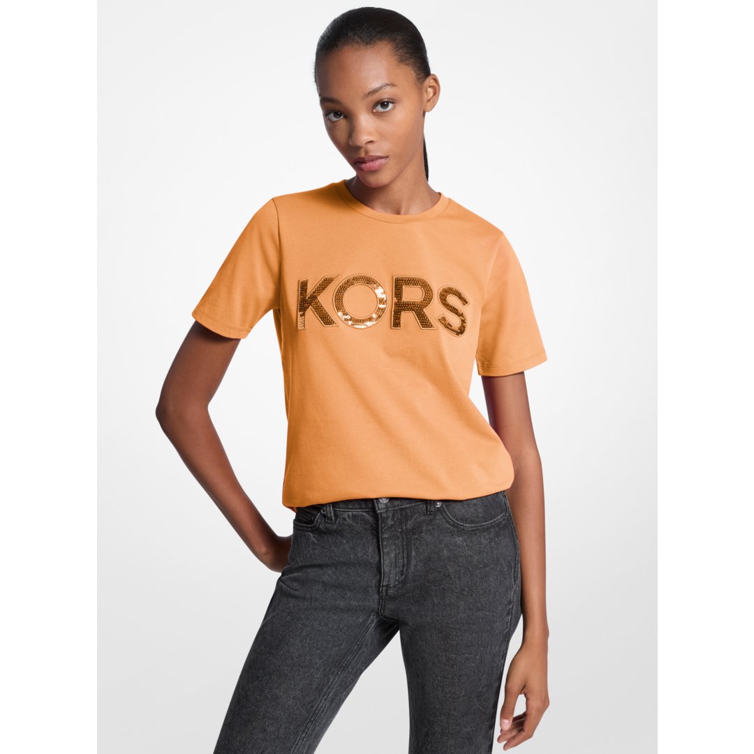 Michael Kors Sequined Logo Cotton T-Shirt RADIANT ORANGE
