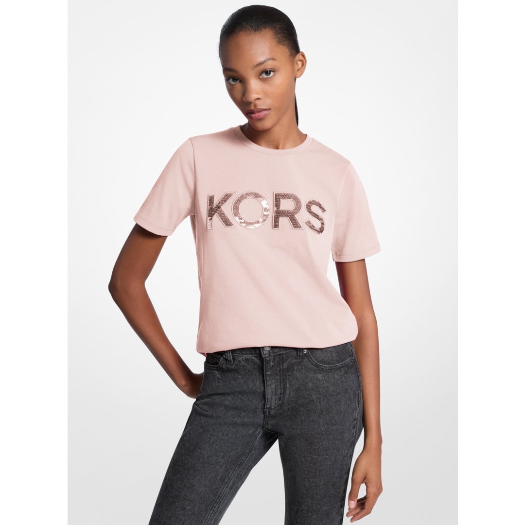 Michael Kors Sequined Logo Cotton T-Shirt POWDER BLUSH