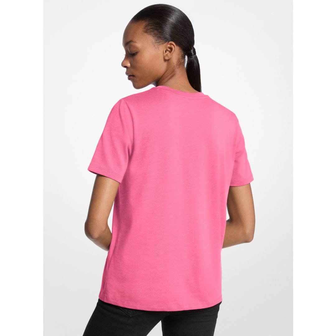 Michael Kors Studded Logo Charm Organic Cotton Jersey T-Shirt HIBISCUS