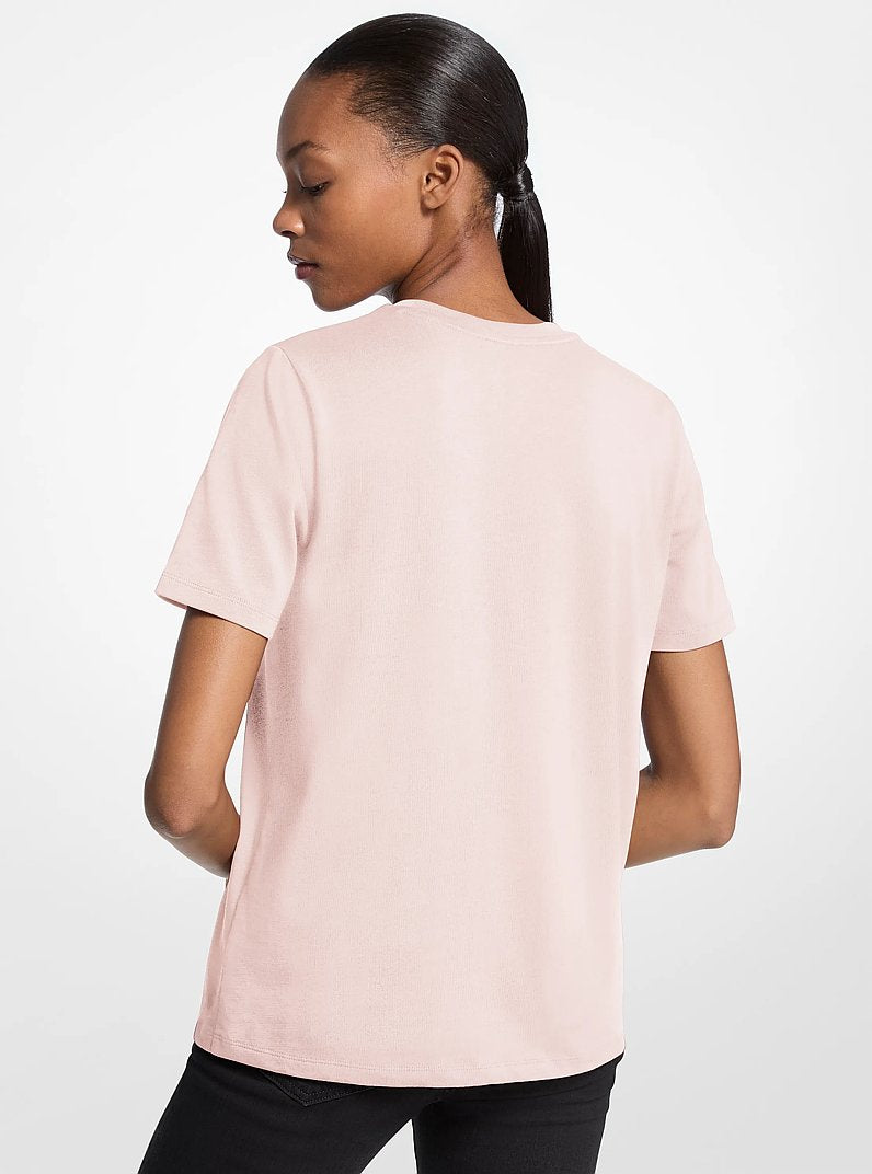 Michael Kors Studded Logo Charm Organic Cotton Jersey T-Shirt POWDER BLUSH