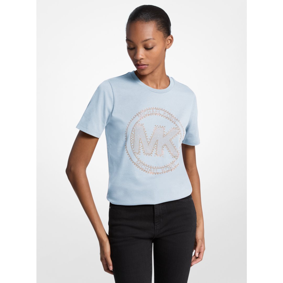 Michael Kors Studded Logo Charm Organic Cotton Jersey T-Shirt PASTEL BLUE