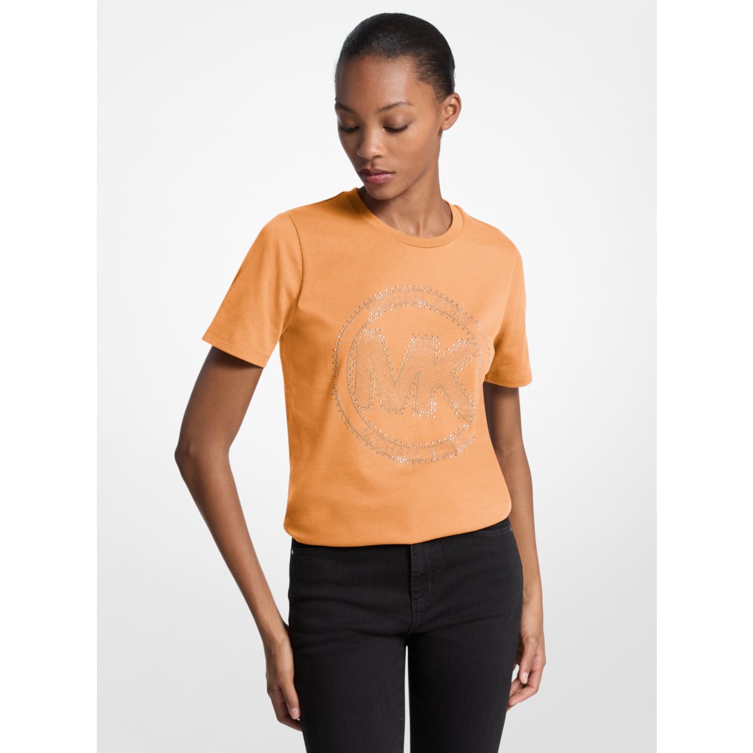 Michael Kors Studded Logo Charm Organic Cotton Jersey T-Shirt RADIANT ORANGE