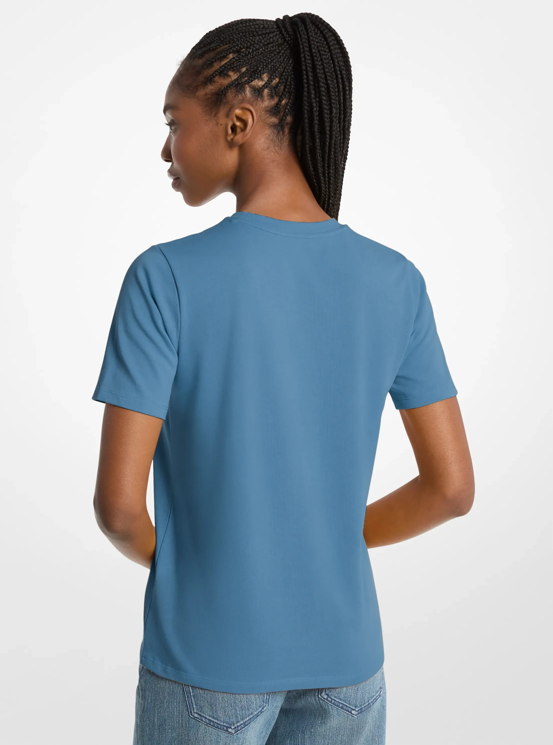 Michael Kors Studded Logo Charm Organic Cotton Jersey T-Shirt DK CHAMBRAY