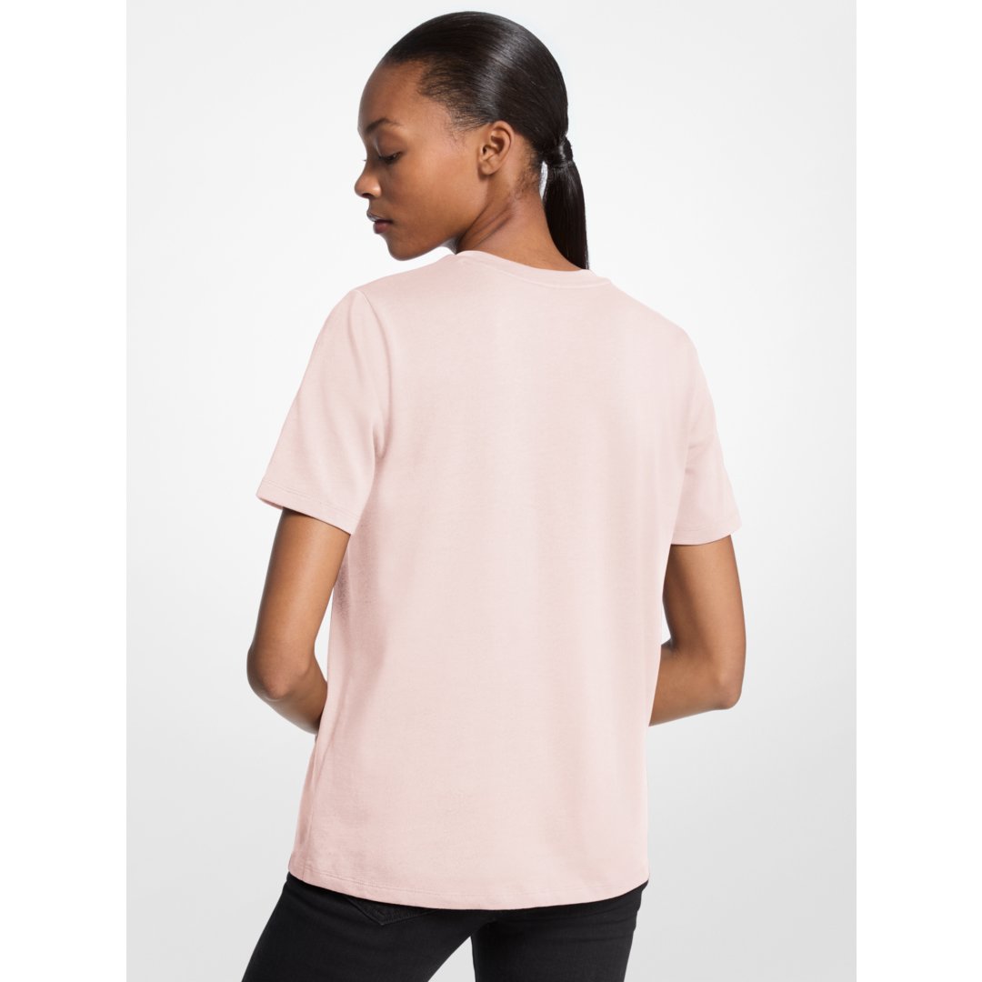 Michael Kors Studded Logo Charm Organic Cotton Jersey T-Shirt POWDER BLUSH