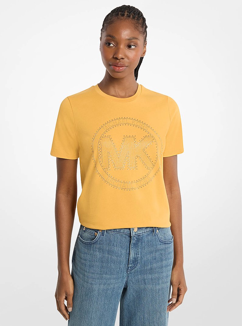 Michael Kors Studded Logo Charm Organic Cotton Jersey T-Shirt HONEYWHEAT