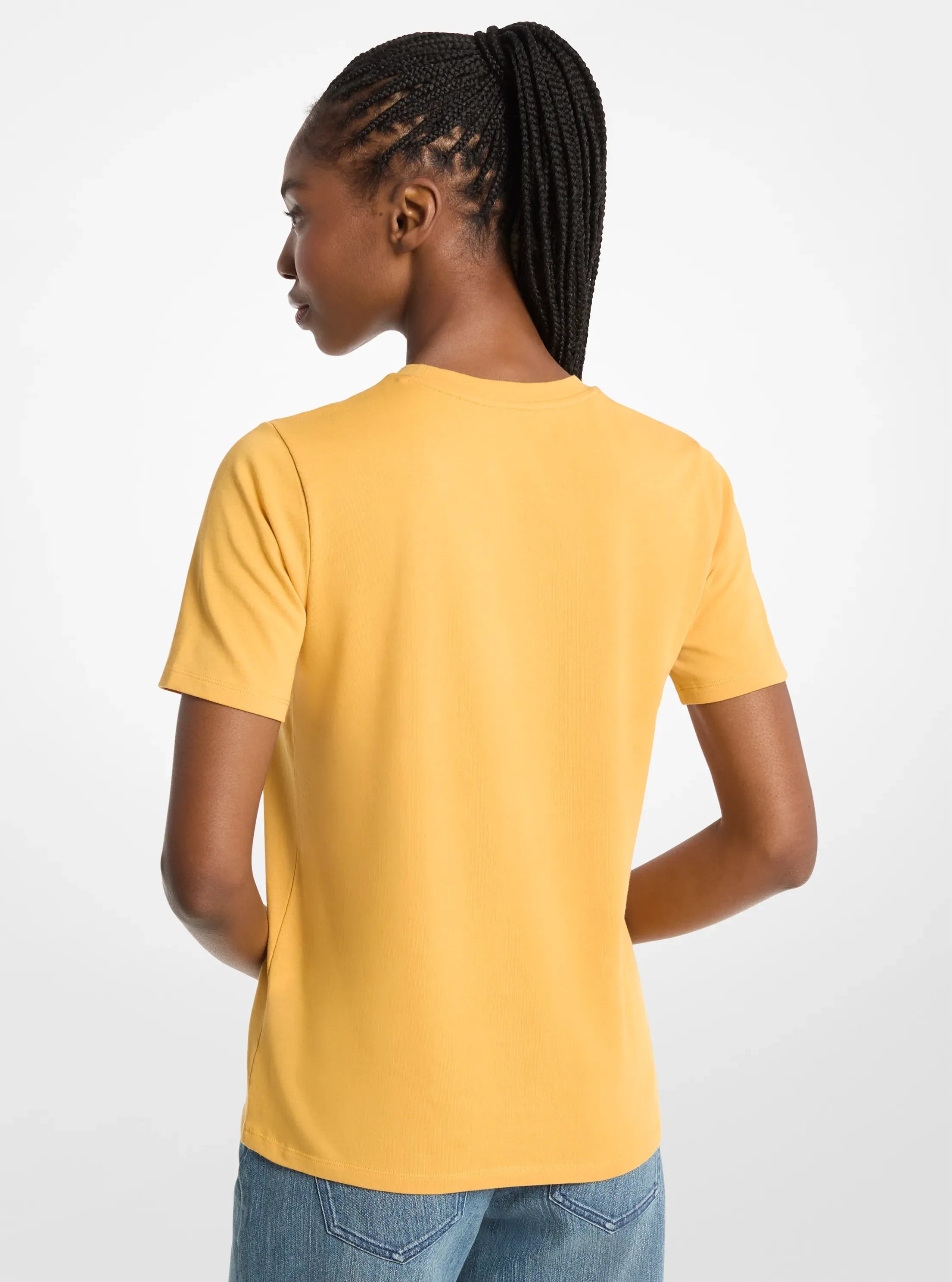 Michael Kors Studded Logo Charm Organic Cotton Jersey T-Shirt HONEYWHEAT
