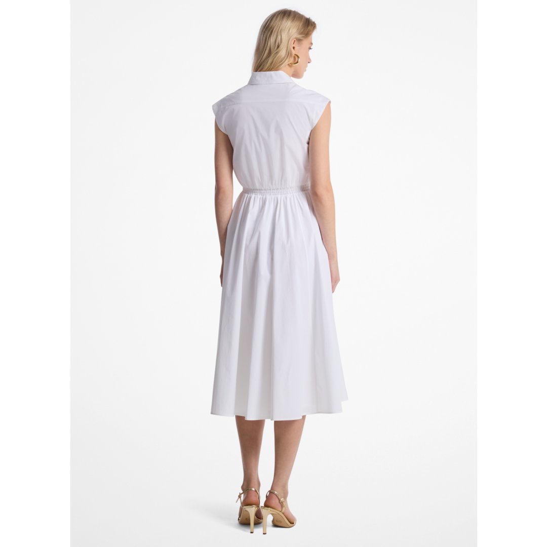Michael Kors Stretch Cotton Poplin Midi Dress WHITE