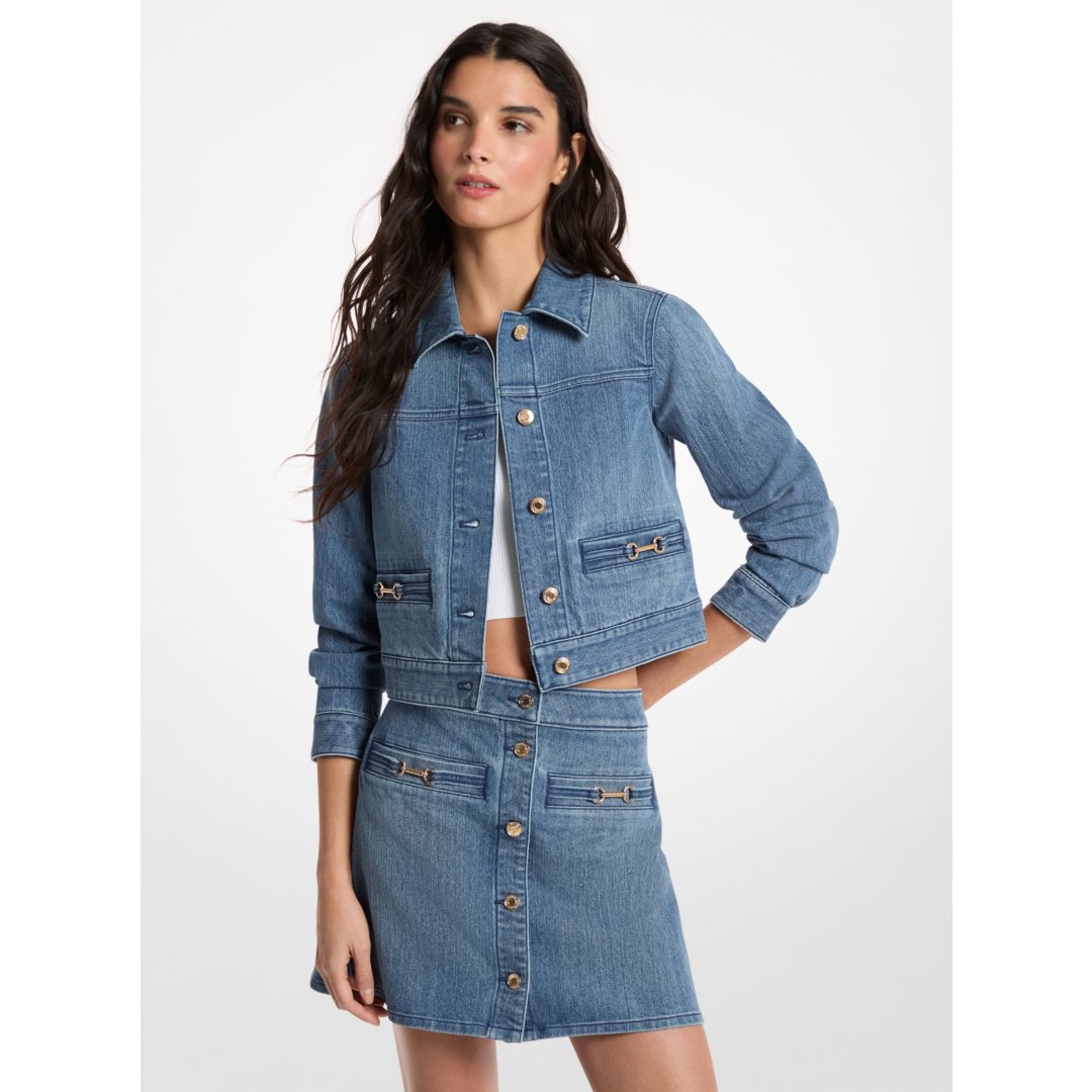 Michael Kors Carson Denim Cropped Jacket DUSK BLUE WASH
