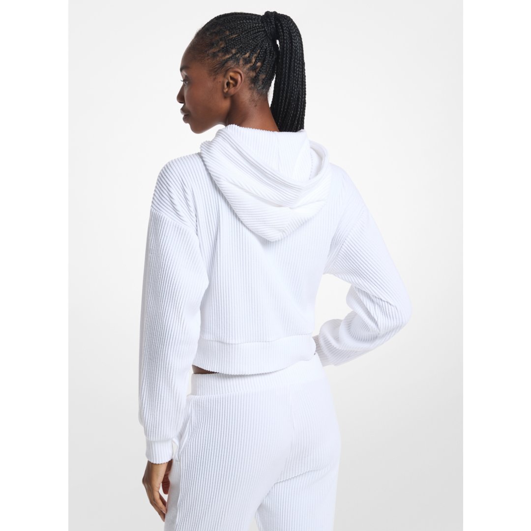 Michael Kors Ribbed Knit Hoodie WHITE