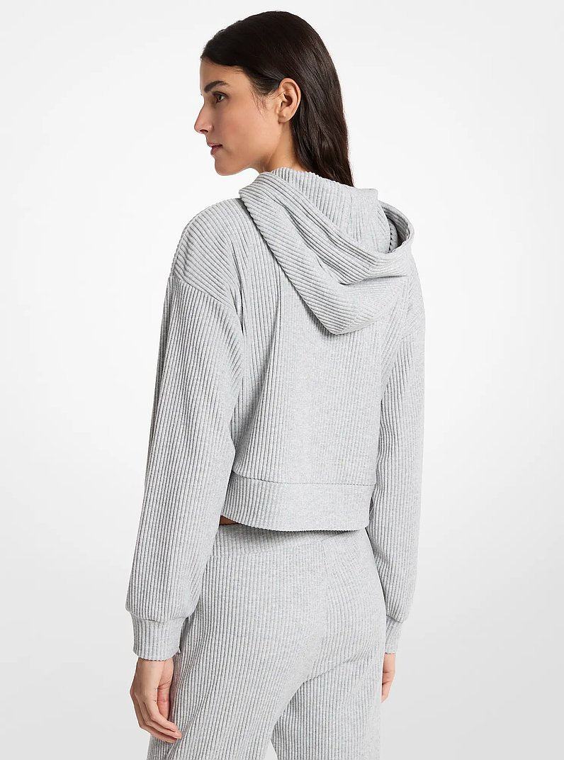 Michael Kors Ribbed Knit Hoodie PEARL GREY