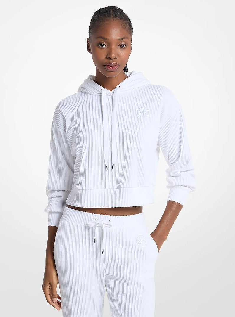 Michael Kors Ribbed Knit Hoodie WHITE