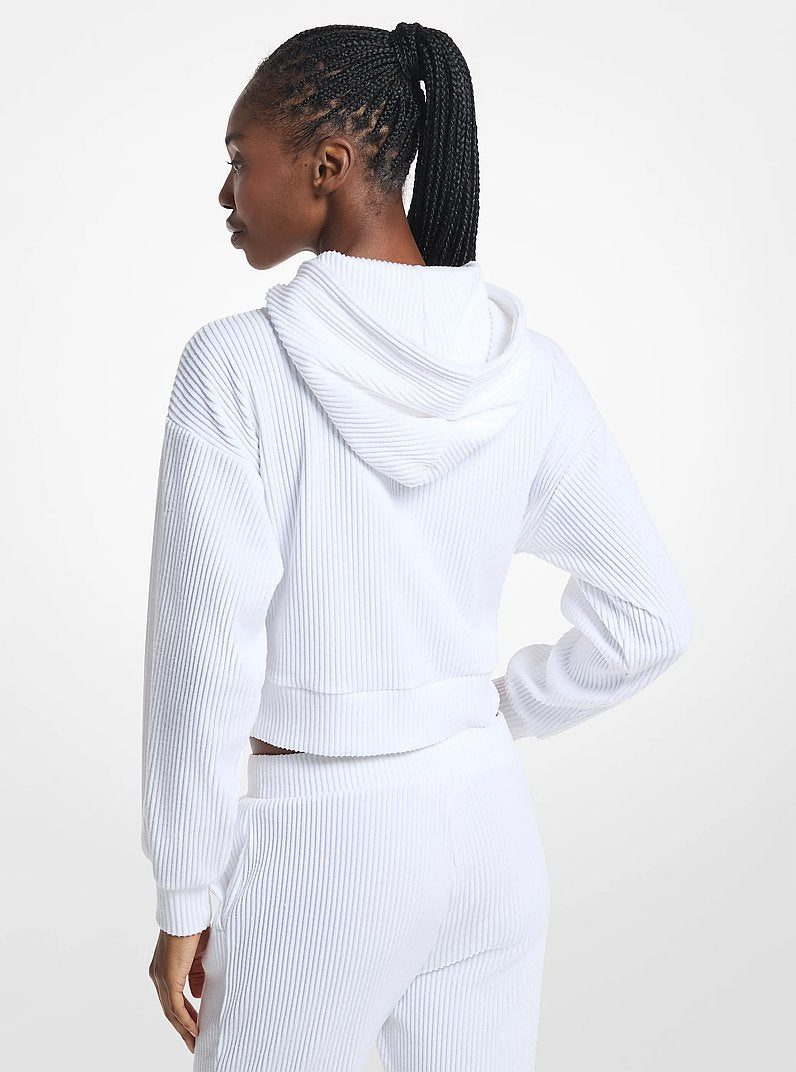 Michael Kors Ribbed Knit Hoodie WHITE