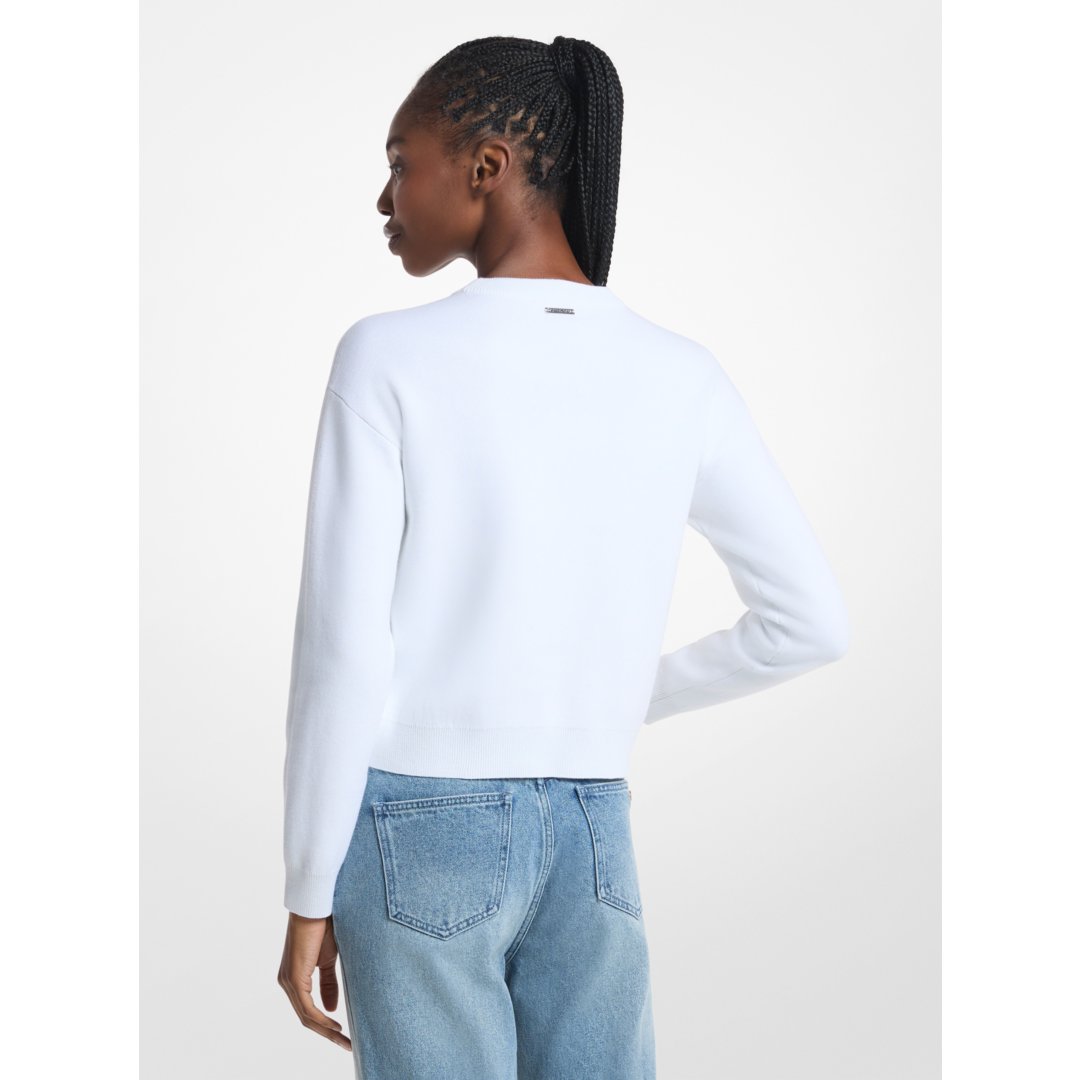 Michael Kors Embellished Logo Cotton Blend Sweater WHITE