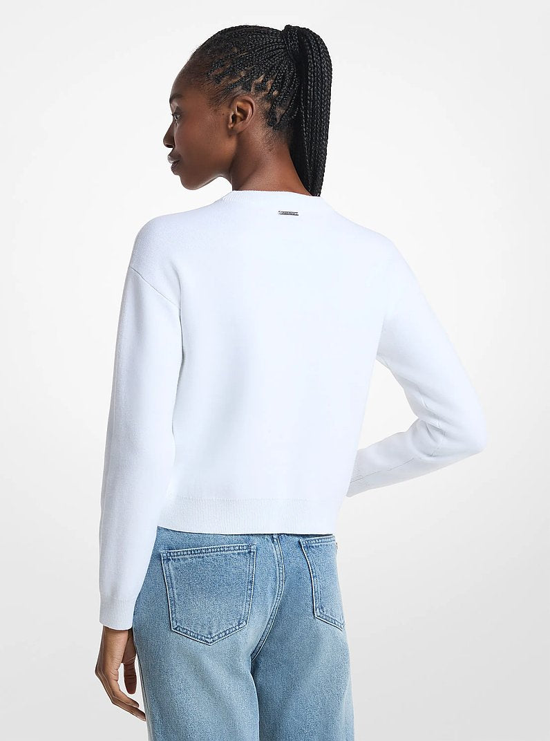 Michael Kors Embellished Logo Cotton Blend Sweater WHITE