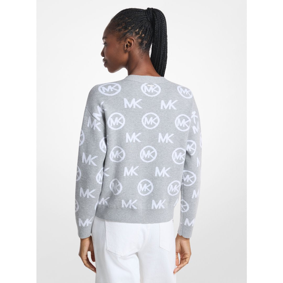 Michael Kors Logo Jacquard Cotton Blend Cardigan PEARL GREY