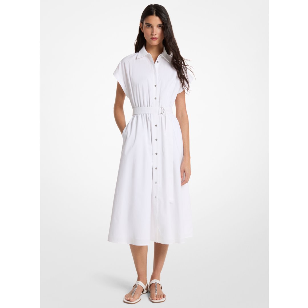 Michael Kors Cotton Poplin Midi Dress WHITE