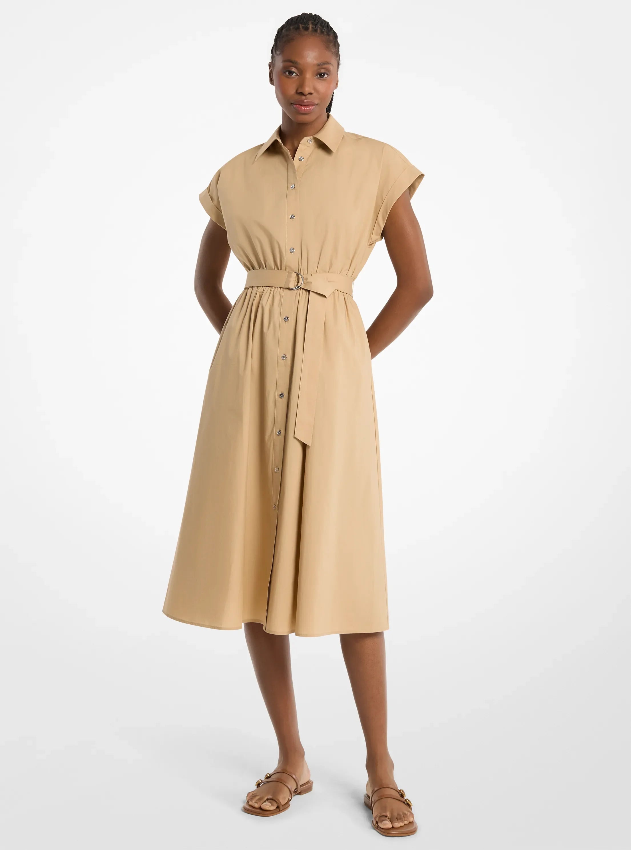 Michael Kors Cotton Poplin Midi Dress KHAKI