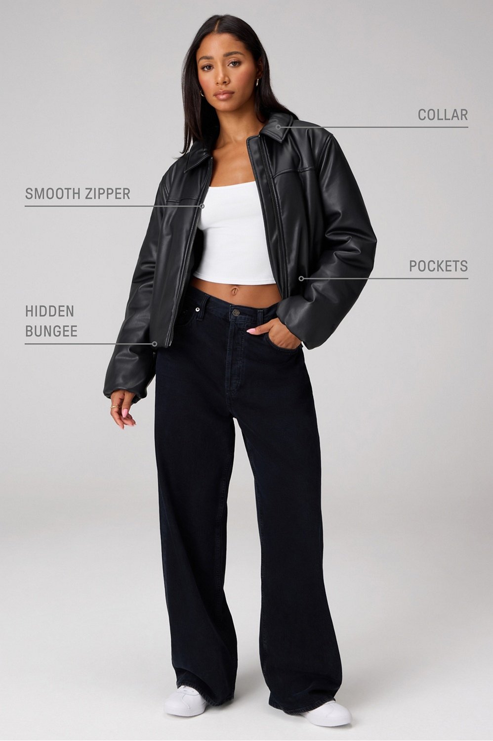 Fabletics Faux Leather Padded Bomber Jacket