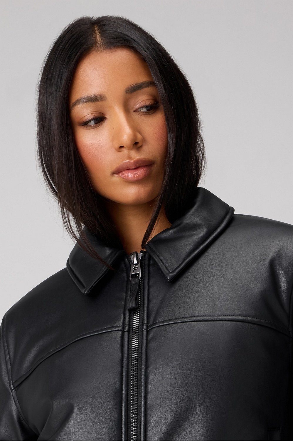Fabletics Faux Leather Padded Bomber Jacket