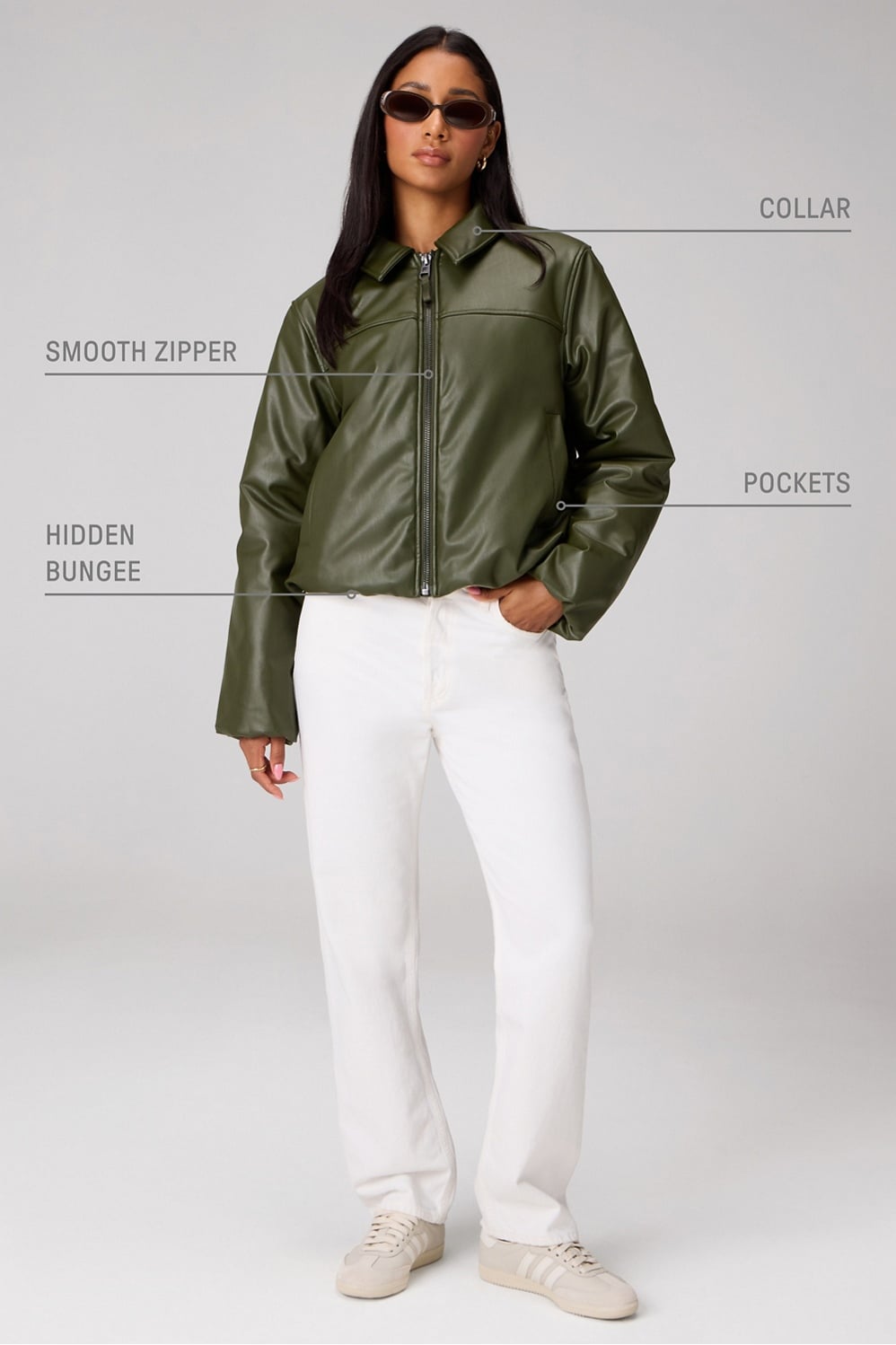Fabletics Faux Leather Padded Bomber Jacket
