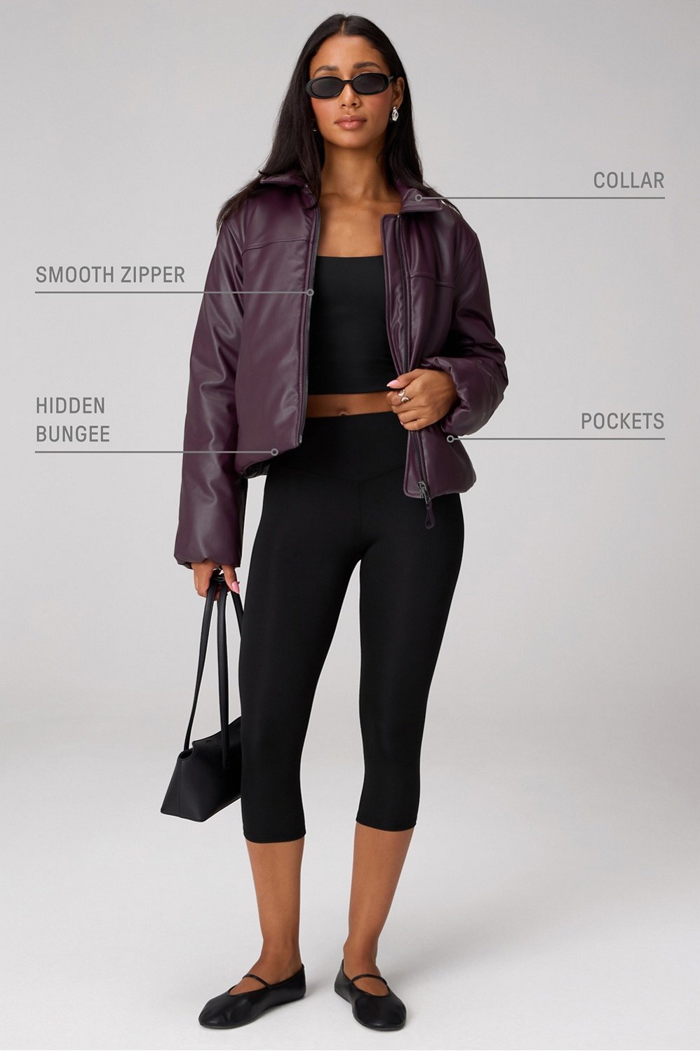 Fabletics Faux Leather Padded Bomber Jacket