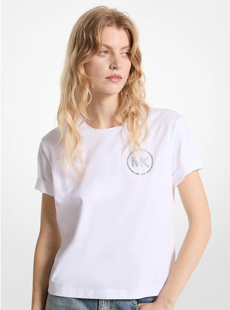 Michael Kors Embellished Logo Organic Cotton T-Shirt WHITE