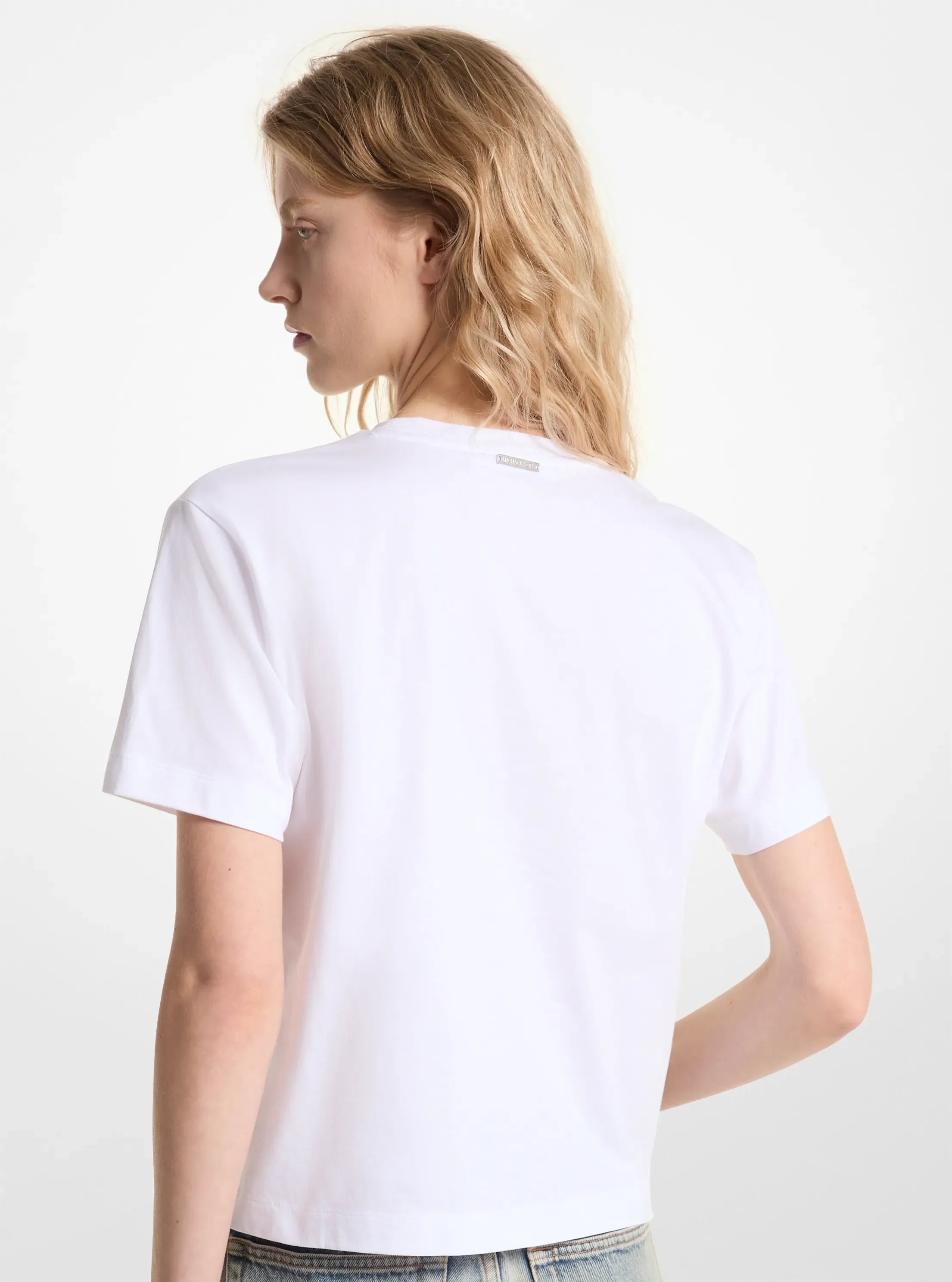Michael Kors Embellished Logo Organic Cotton T-Shirt WHITE