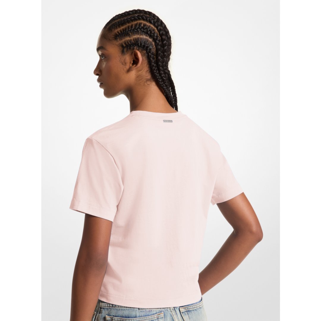 Michael Kors Embellished Logo Organic Cotton T-Shirt POWDER BLUSH