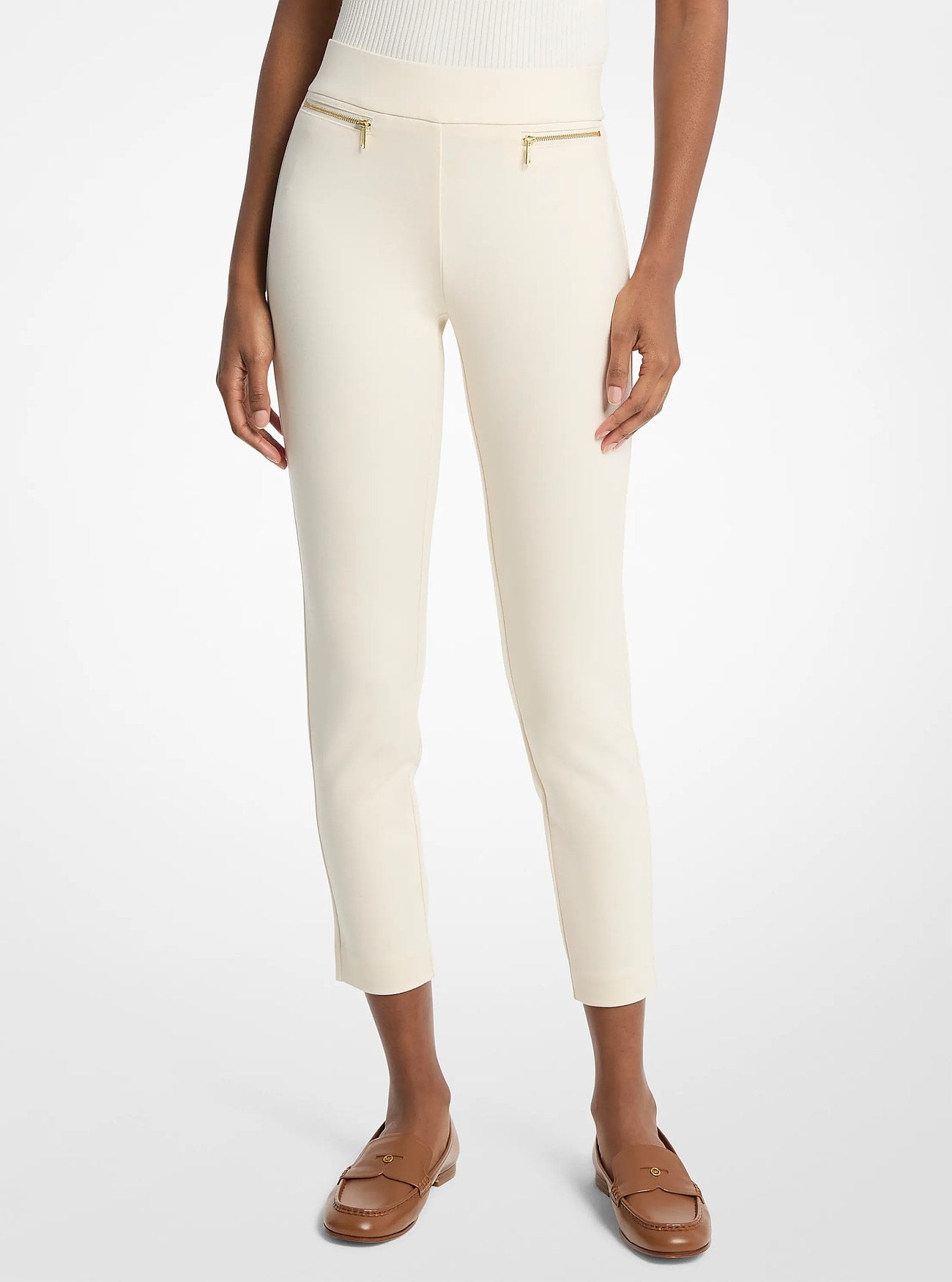 Michael Kors Viscose Blend Zip Pants BONE