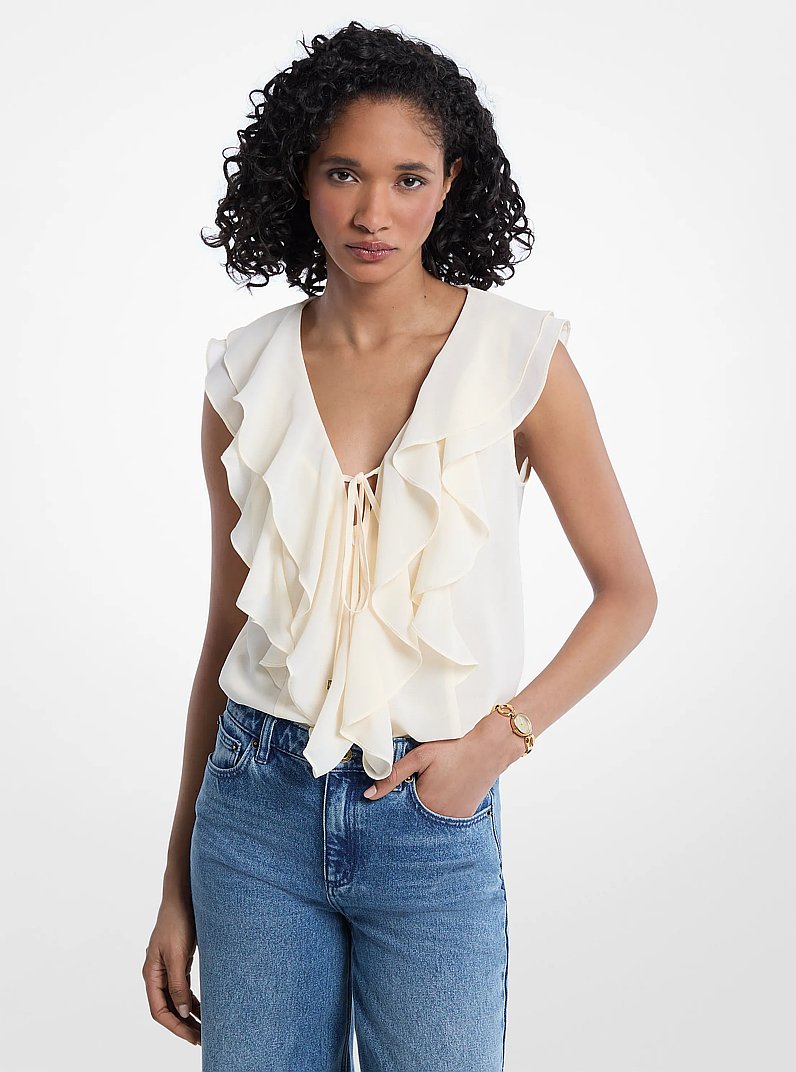 Michael Kors Ruffled Georgette Blouse BONE