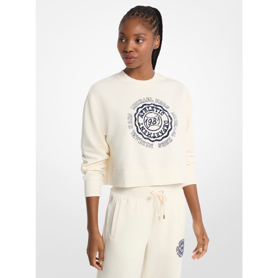 Michael Kors Graphic Logo Cotton Blend Cropped Sweatshirt BONE