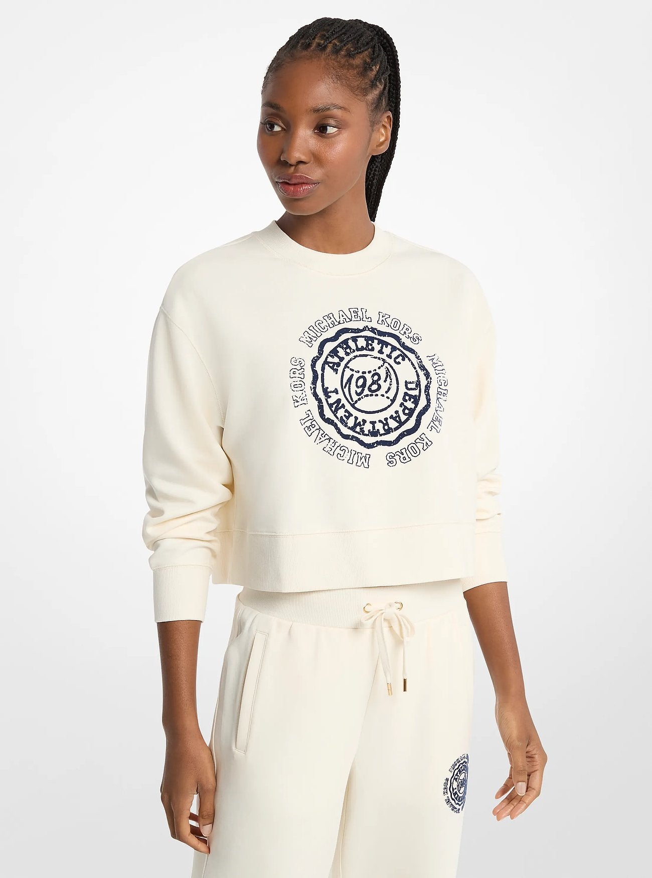 Michael Kors Graphic Logo Cotton Blend Cropped Sweatshirt BONE