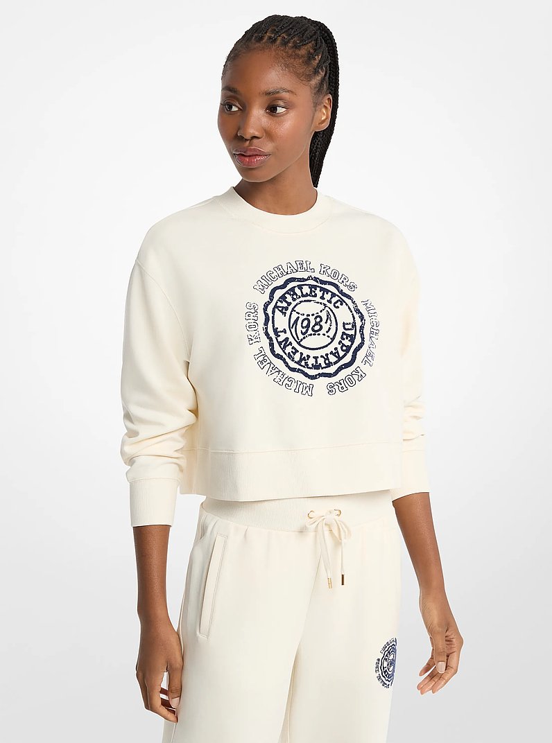 Michael Kors Graphic Logo Cotton Blend Cropped Sweatshirt BONE