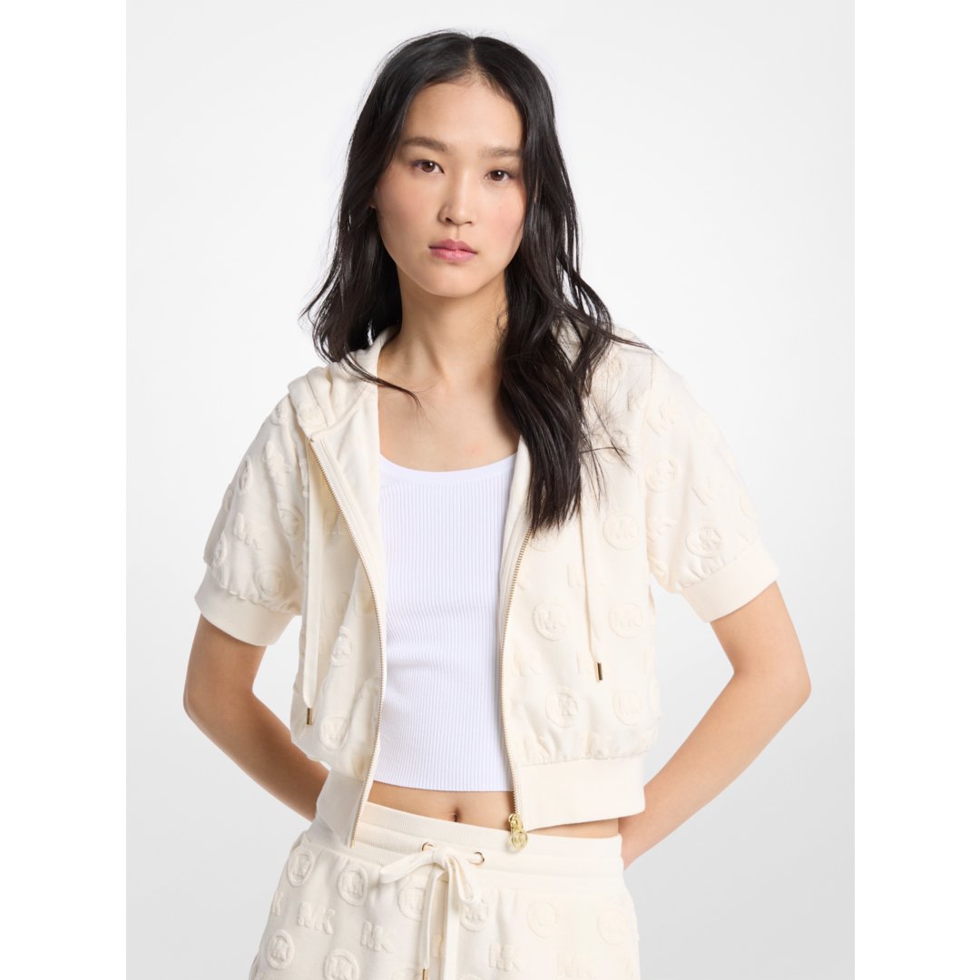 Michael Kors Logo Jacquard Terry Short-Sleeve Jacket BONE