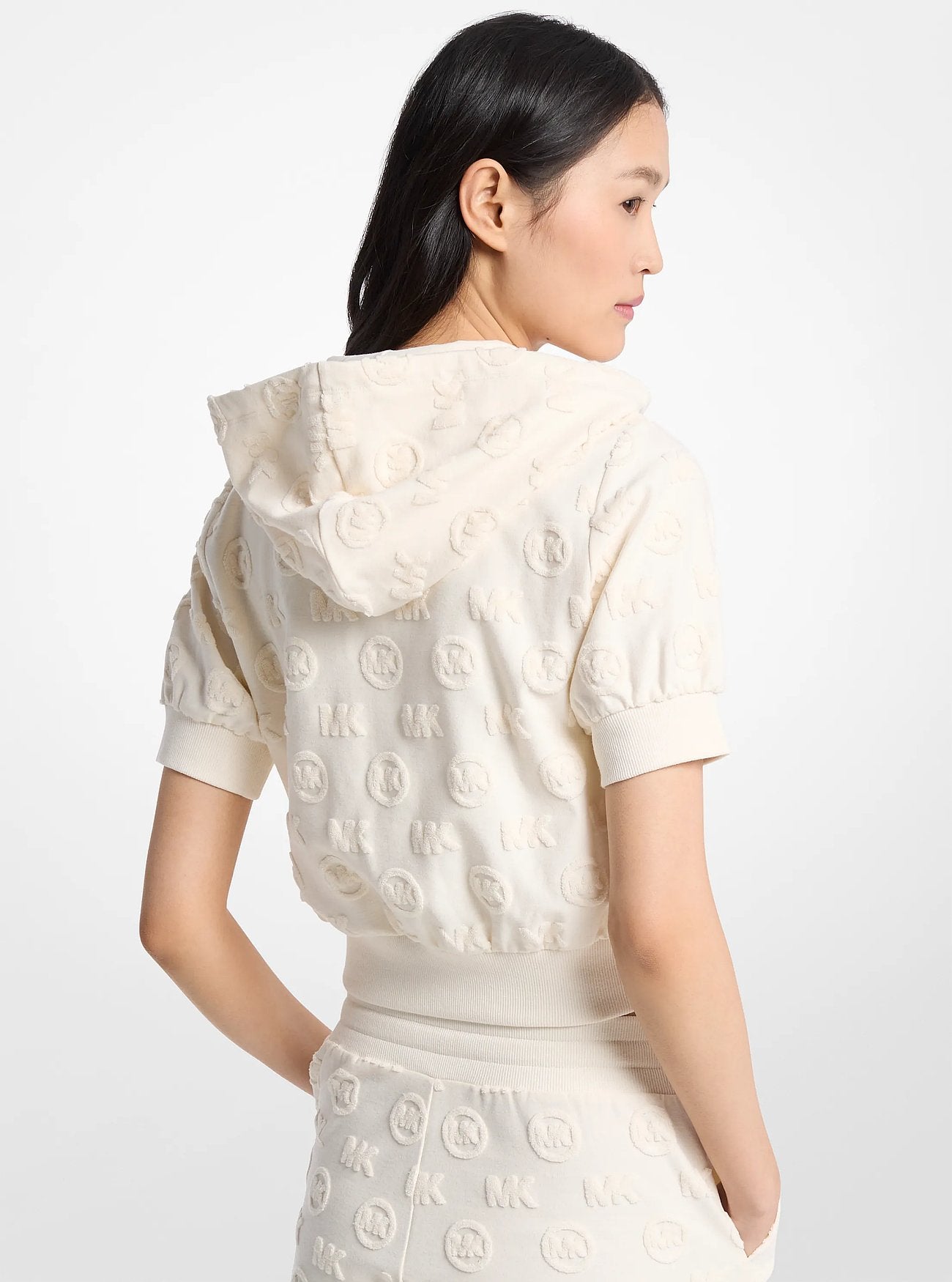 Michael Kors Logo Jacquard Terry Short-Sleeve Jacket BONE