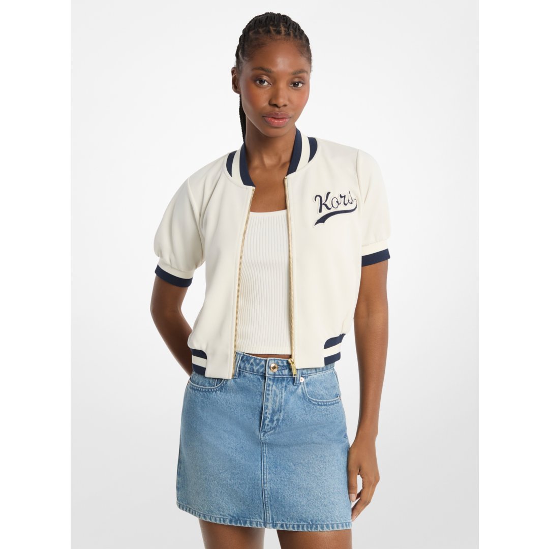 Michael Kors Sporty Piqu Cropped Short-Sleeve Jacket BONE