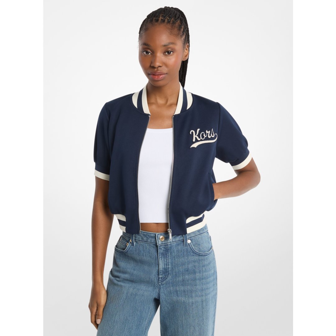 Michael Kors Sporty Piqu Cropped Short-Sleeve Jacket MIDNIGHTBLUE