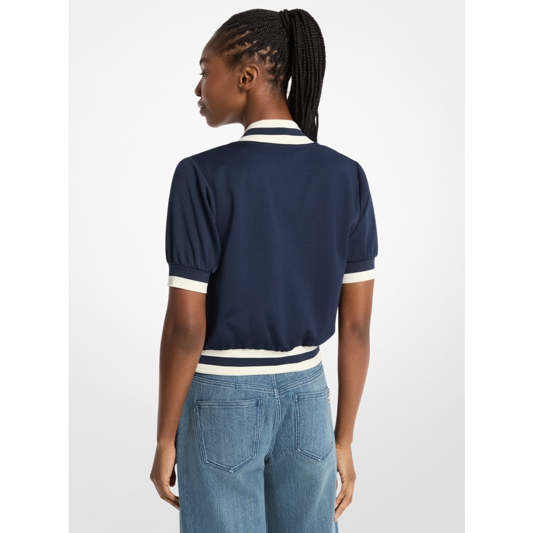 Michael Kors Sporty Piqu Cropped Short-Sleeve Jacket MIDNIGHTBLUE