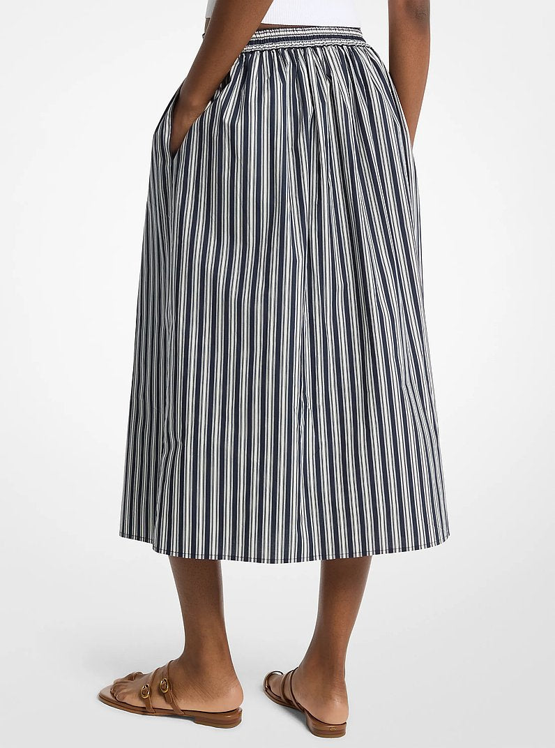 Michael Kors Striped Cotton Poplin Midi Skirt MIDNIGHTBLUE