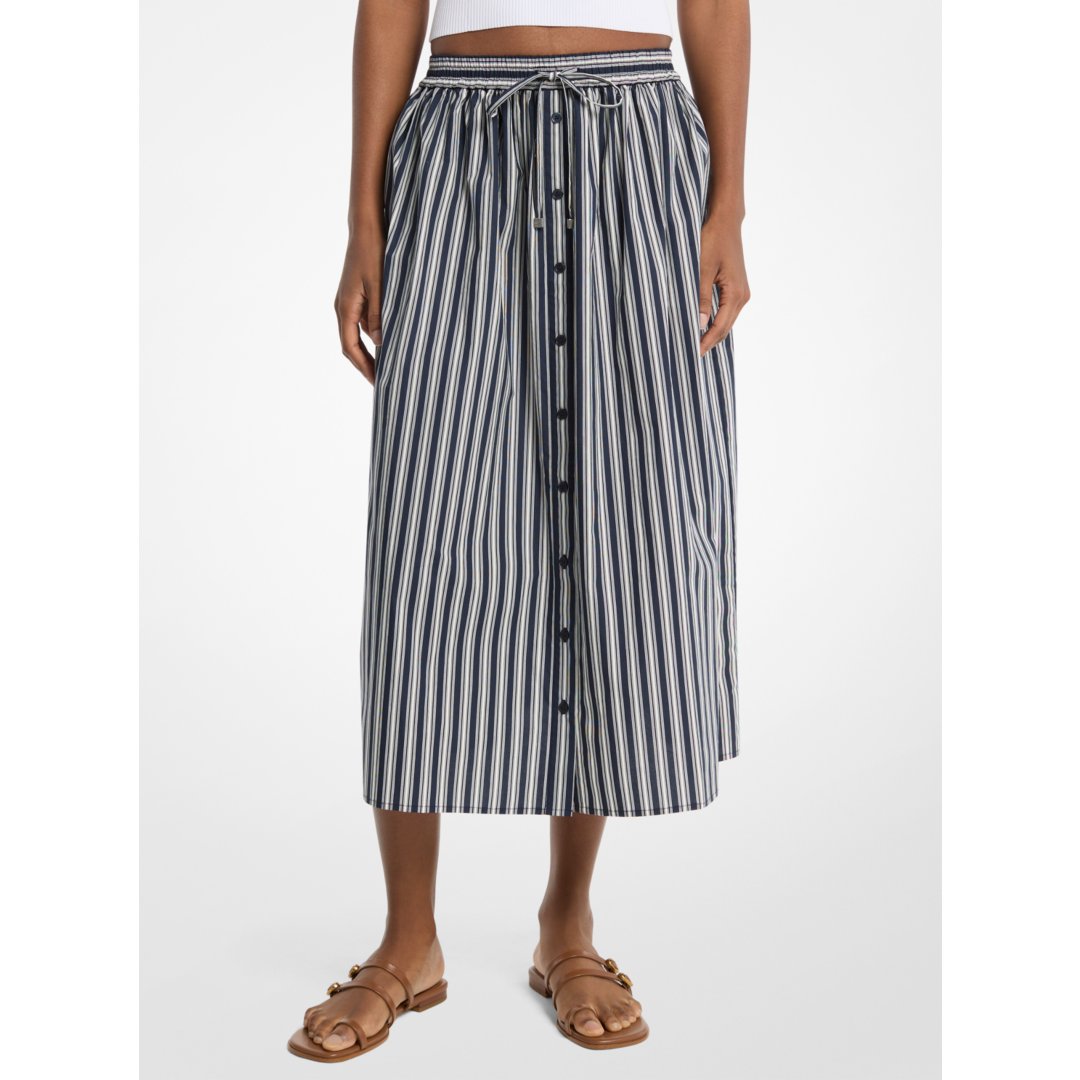 Michael Kors Striped Cotton Poplin Midi Skirt MIDNIGHTBLUE