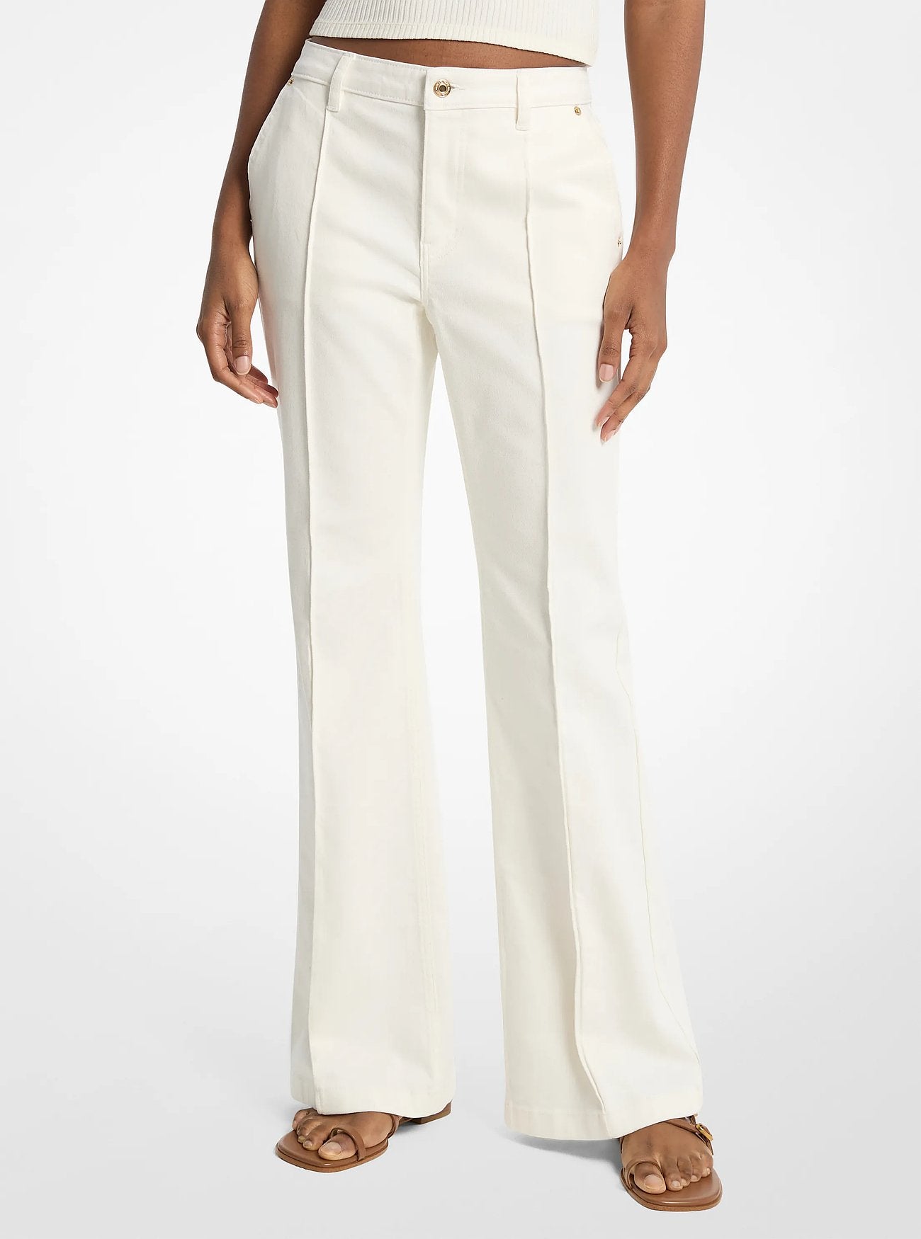 Michael Kors Pintuck Bootcut Stretch Denim Jeans BONE