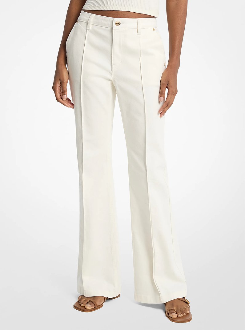 Michael Kors Pintuck Bootcut Stretch Denim Jeans BONE