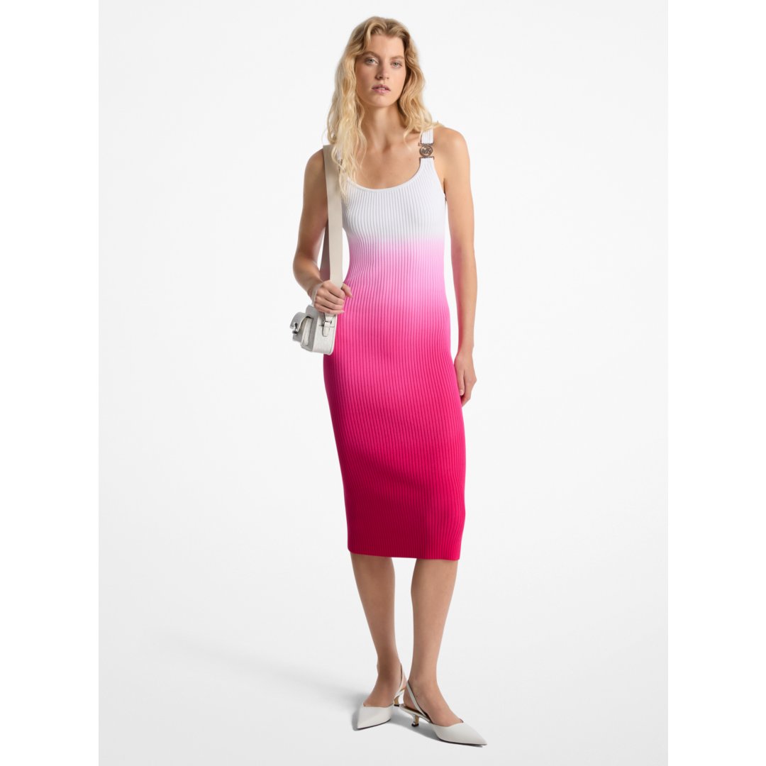 Michael Kors Ombr Ribbed Stretch Viscose Dress DRAGON FRUIT