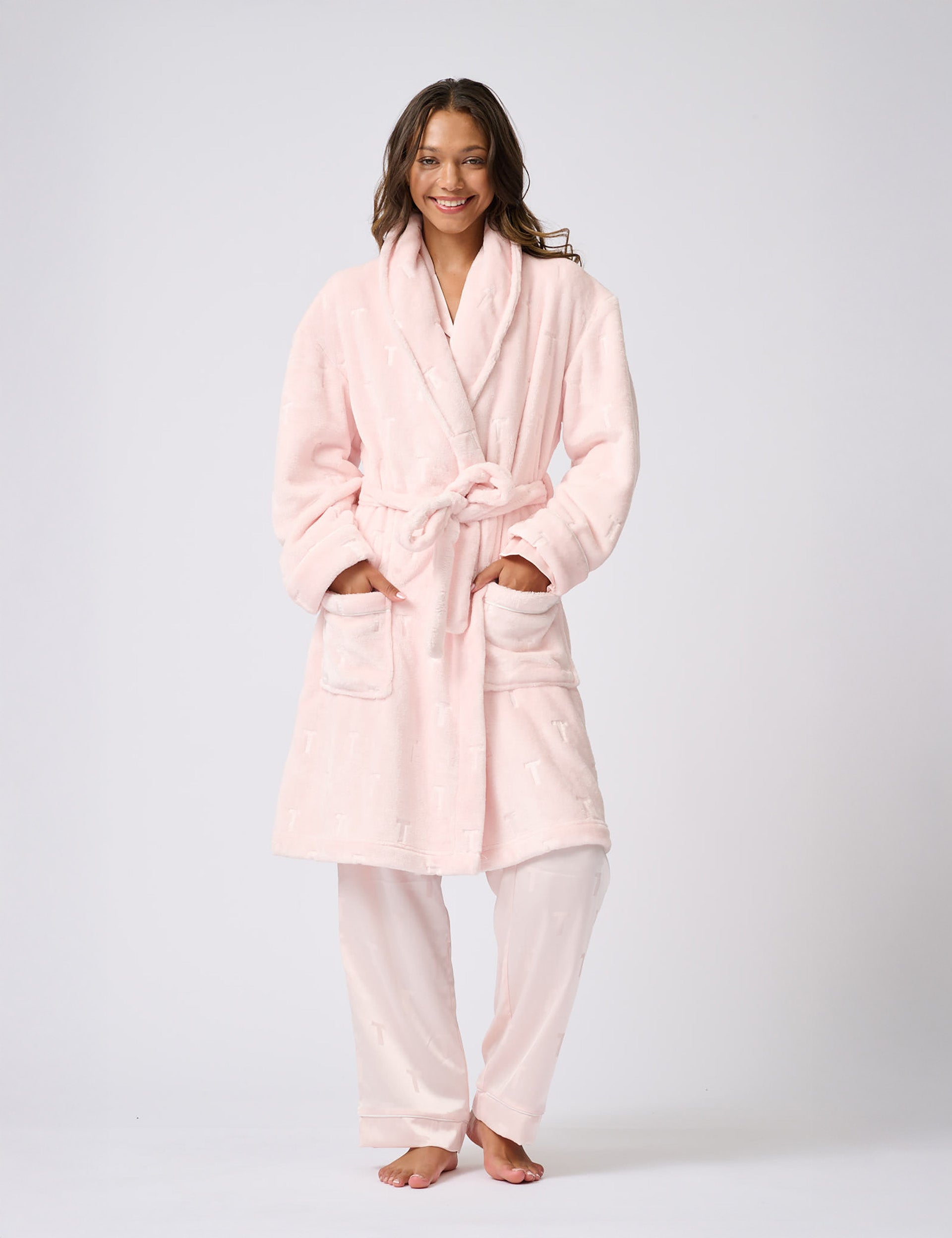 Ted Baker Jude Embossed Logo Fluffy Belted Dressing Gown Women's
