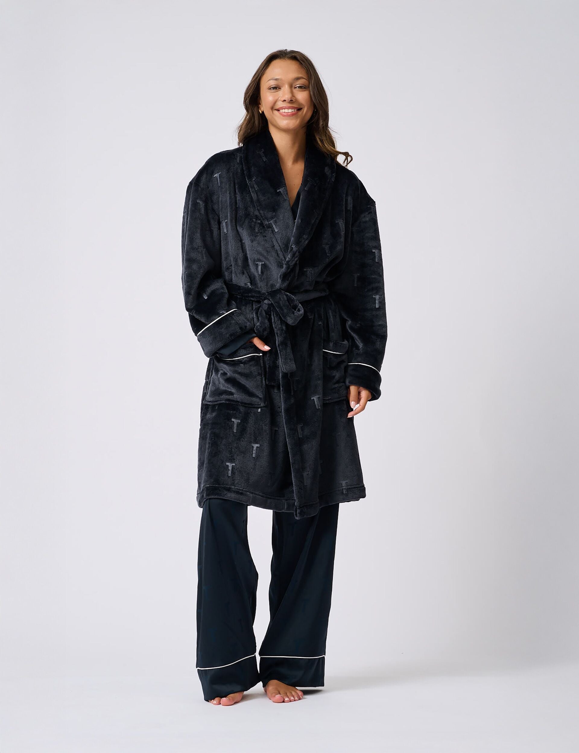 Ted Baker Jude Embossed Logo Fluffy Belted Dressing Gown Women's