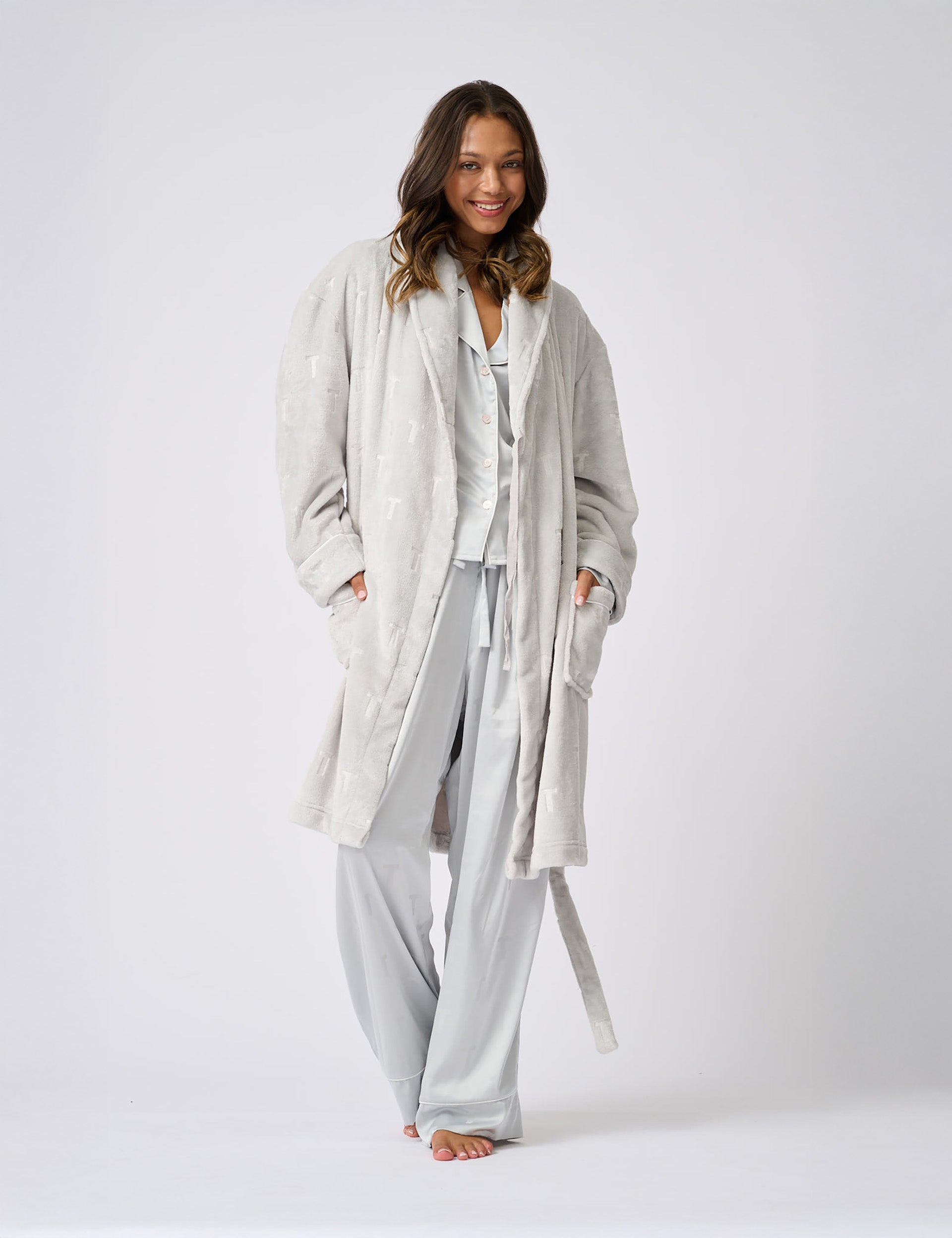 Ted Baker Jude Embossed Logo Fluffy Belted Dressing Gown Women's