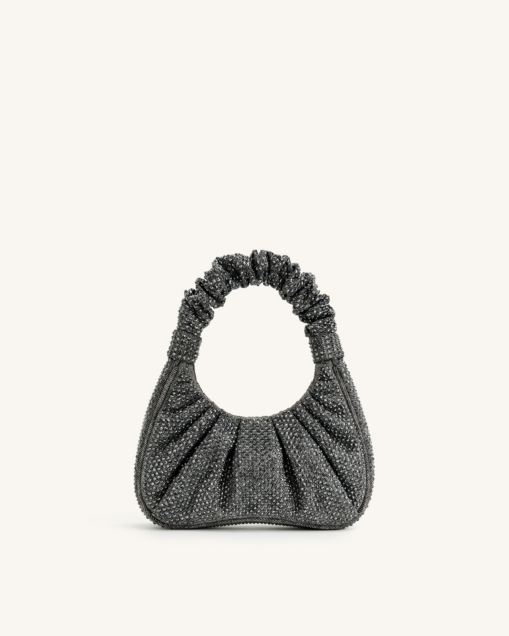 Jw Pei Gabbi Artificial Crystal Medium Ruched Hobo Handbag Anthracite
