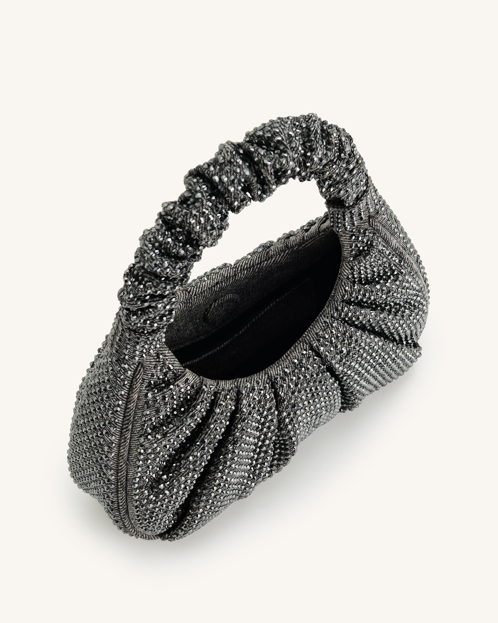 Jw Pei Gabbi Artificial Crystal Medium Ruched Hobo Handbag Anthracite