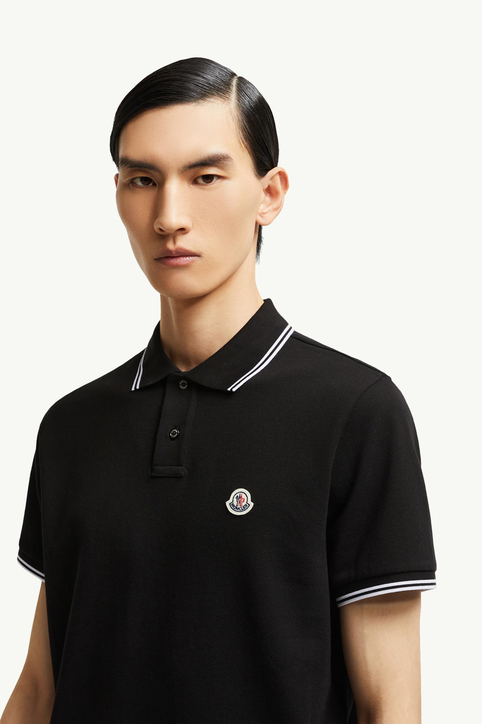 Moncler Logo Patch Cotton Polo Shirt Black Black