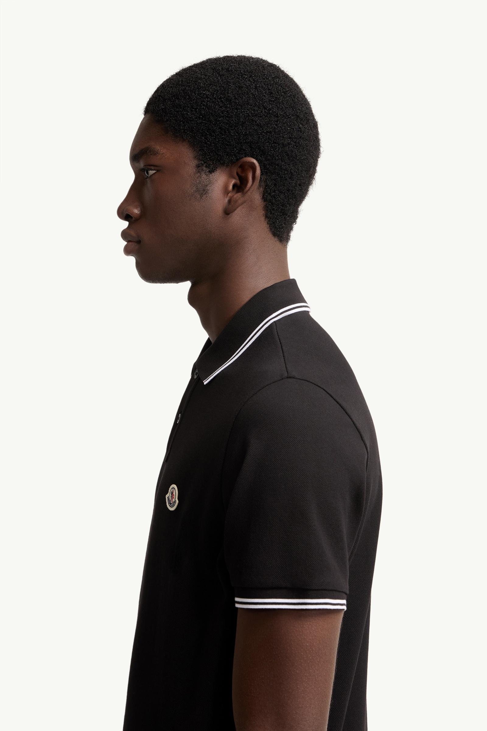 Moncler Logo Patch Cotton Polo Shirt Black Black